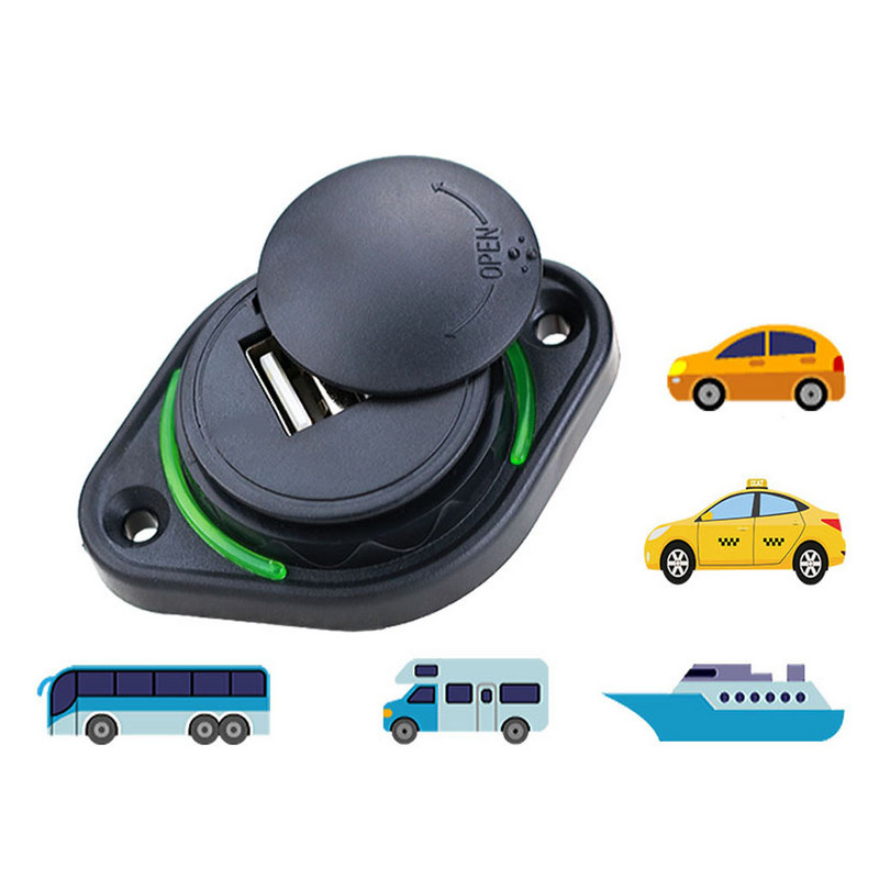 12/24 V sõidukibussi autopaadid LED kahe indikaatoriga 2 pordiga USB laadija alalisvoolu pistikupesa 5 V 3,1 A universaalne veekindel toiteadapter