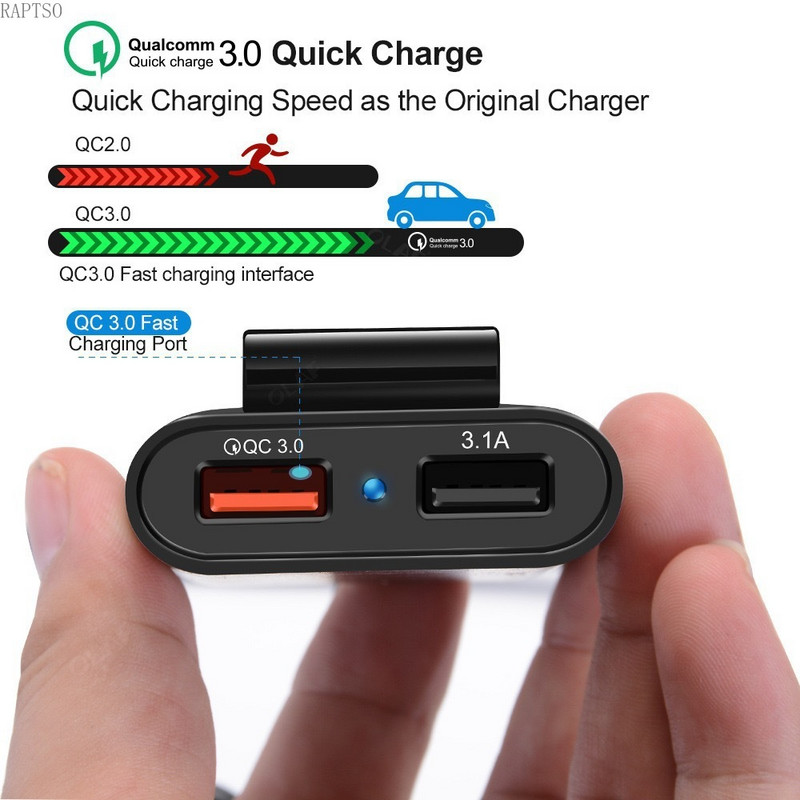 Auto punjač QC3.0 One Drag Four 8A Fast Charge 4USB prednji i stražnji auto punjač s kabelom Automatski crni pribor za brzo punjenje