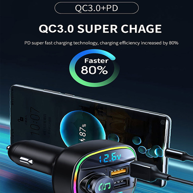 QC3.0 Super Fast Charge Πομπός FM Bluetooth Handsfree Audio Mp3 Player 22,5W USB Φορτιστής αυτοκινήτου Προσαρμογέας Bluetooth Διαμορφωτής FM
