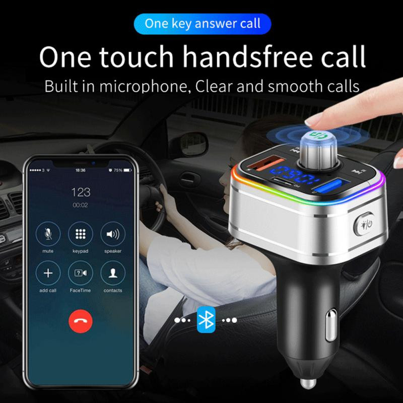 Mâini libere Bluetooth Auto MP3 Player Transmițător FM Pd / QC3 0 Încărcător rapid pentru telefon cu lampă de atmosferă MP3 12V - 24V