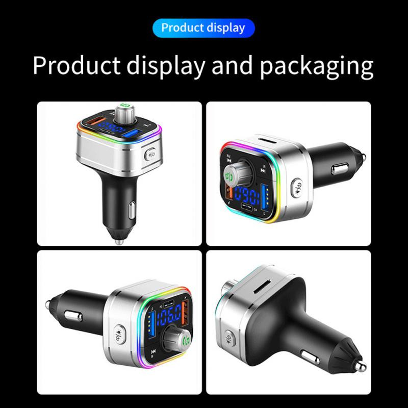 Mâini libere Bluetooth Auto MP3 Player Transmițător FM Pd / QC3 0 Încărcător rapid pentru telefon cu lampă de atmosferă MP3 12V - 24V