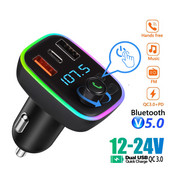Încărcător Bluetooth 5.0 pentru mașină Transmițător FM PD 18W Type-C Dual USB 4.2A Lumină ambientală colorată Brichetă MP3 Music Player