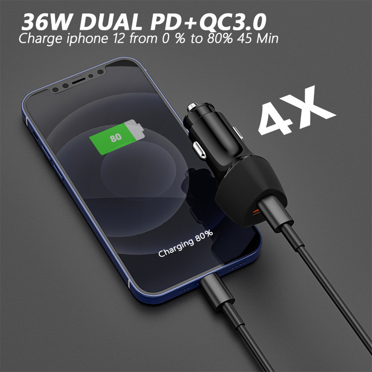 Autolaadija 38W autolaadija QC + PD kahekordne kiirlaadimise välklaadija mobiiltelefon 1 tk Kvaliteetne autolaadija Tööriistatarvikud