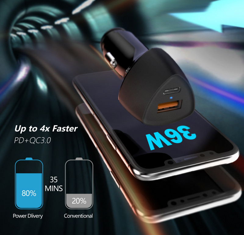 Autolaadija 38W autolaadija QC + PD kahekordne kiirlaadimise välklaadija mobiiltelefon 1 tk Kvaliteetne autolaadija Tööriistatarvikud