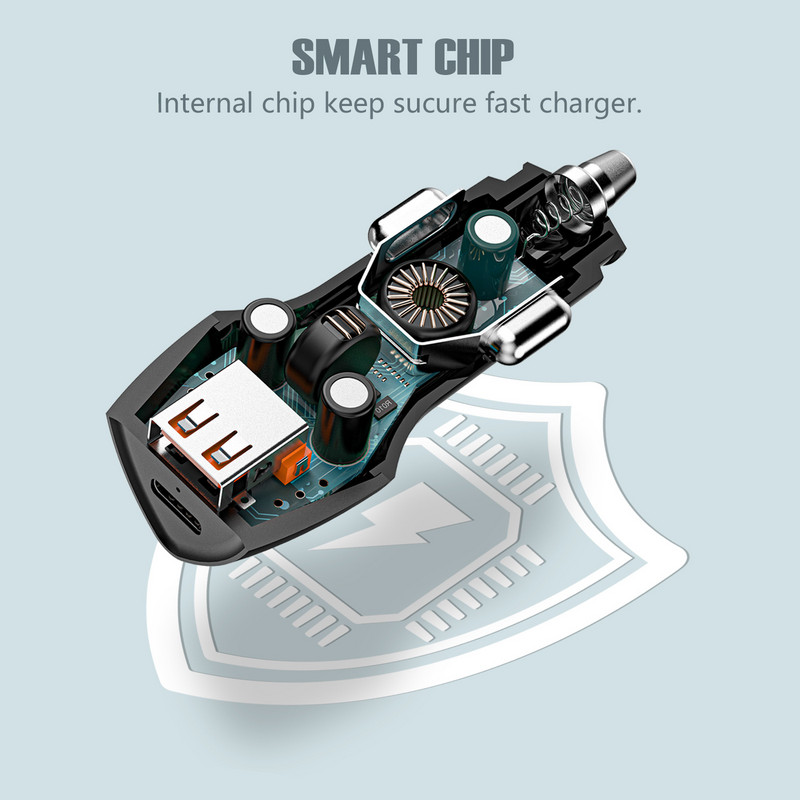 Autolaadija 38W autolaadija QC + PD kahekordne kiirlaadimise välklaadija mobiiltelefon 1 tk Kvaliteetne autolaadija Tööriistatarvikud