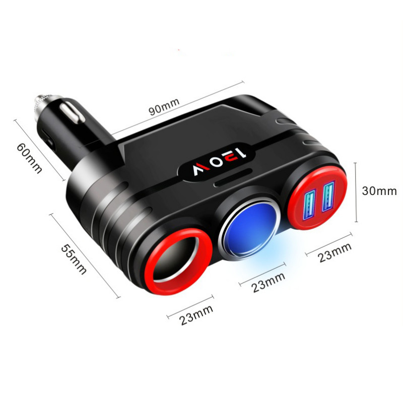 Διπλός αναπτήρας αυτοκινήτου USB 4 σε 1 120W 9-24V Αναπτήρας σε Ηλεκτρικές σκούπες τηλεφώνου USB Φόρτιση Αξεσουάρ φορτιστή αυτοκινήτου