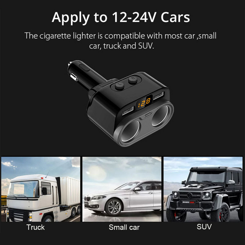 Punjač za automobil, jedan s dva dvostruka USB 80 W, višenamjenski s prekidačem Type-c 5 V 3,1 A, adapter za upaljač, prikaz napona C47