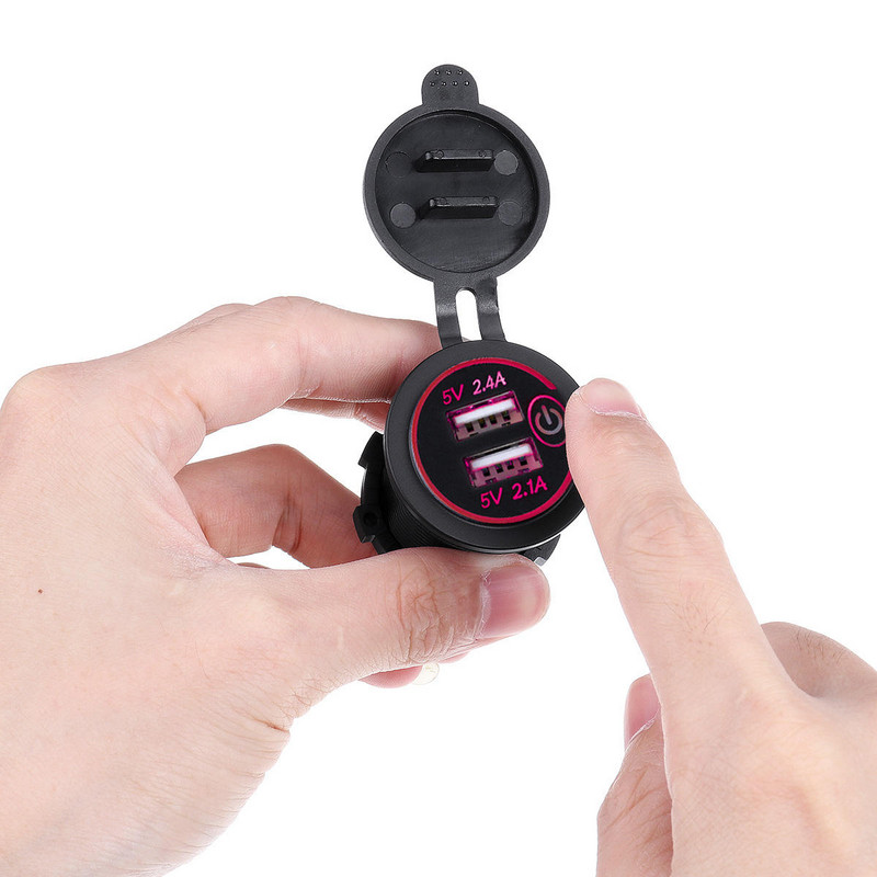 P18-S skārienslēdzis ar strāvas vadu 2.4A+2.4A Dual USB auto motorizēta laivaModificēts lādētājs Tālrunis 12-24V