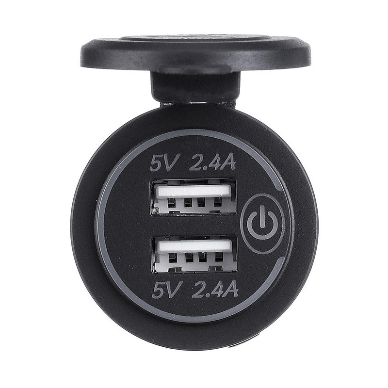 P18-S skārienslēdzis ar strāvas vadu 2.4A+2.4A Dual USB auto motorizēta laivaModificēts lādētājs Tālrunis 12-24V