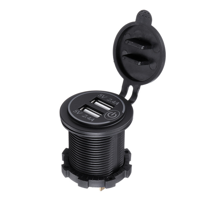 P18-S skārienslēdzis ar strāvas vadu 2.4A+2.4A Dual USB auto motorizēta laivaModificēts lādētājs Tālrunis 12-24V