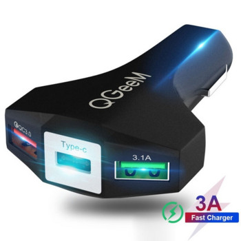 QG-CH08 30W QC 3.0 3 USB Car Charge Quick Charge 3.0 LED Indicator Adapter Για iPhone XS 11Pro Mi10 S20+ Note 20 OnePlus 8 Pro