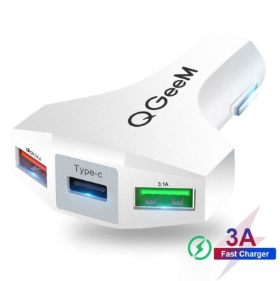 QG-CH08 30W QC 3.0 3 Încărcător de mașină USB Adaptor de încărcare rapidă 3.0 cu indicator LED pentru iPhone XS 11Pro Mi10 S20+ Note 20 OnePlus 8 Pro