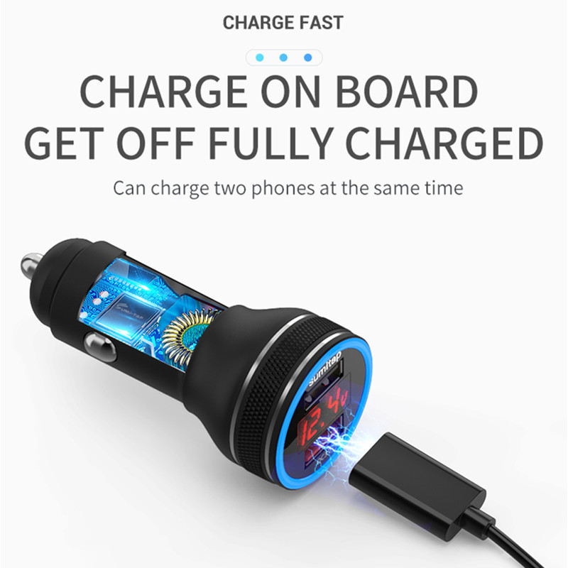 Ψηφιακή οθόνη LED Φορτιστής αυτοκινήτου Διπλή USB QC3.0 Γρήγορη φόρτιση LED Φορτιστής τάσης LED Αναπτήρας τσιγάρων από κράμα αλουμινίου