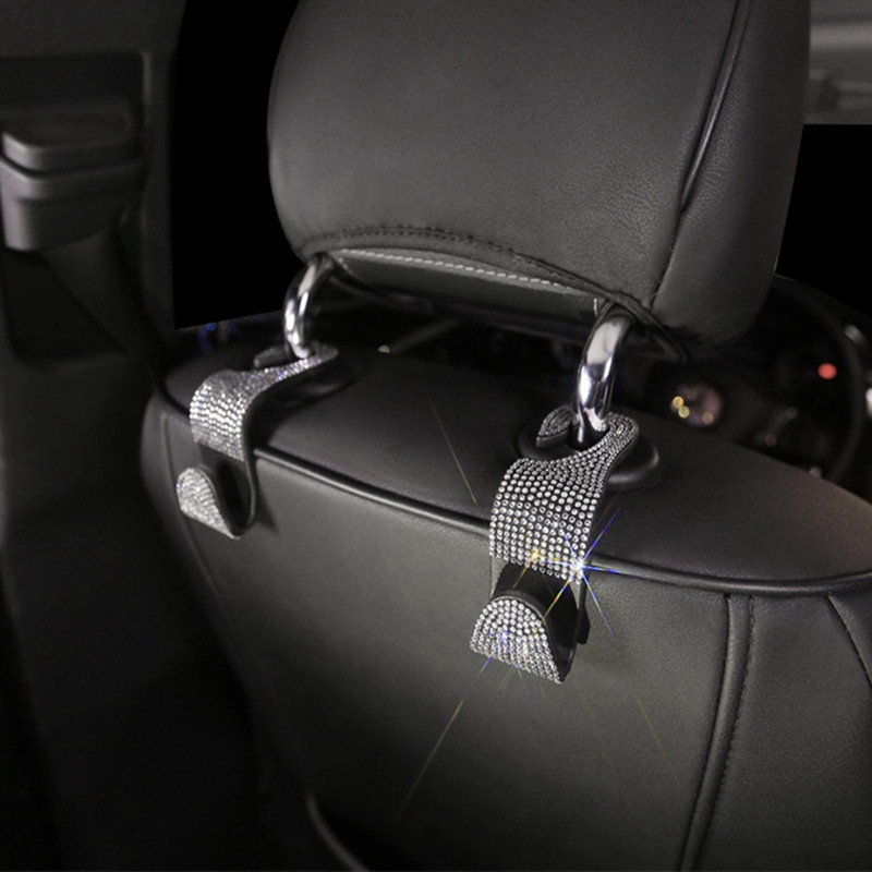 Autoistme seljatoe konks Teemant Bling Rhinestones riidepuu Auto seljatoe Universaalne peatoe kinnitus Hoiuhoidik Auto sisekujundus