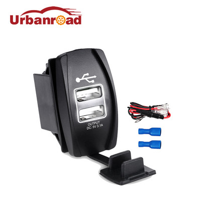 Urbanroad 12-24V ūdensnecaurlaidīga laiva Motocikls Auto Dual USB Port Lādētājs Kontaktligzda Spraudnis USB automašīnas cigarešu spuldze 2 portu adapteris 3.1A