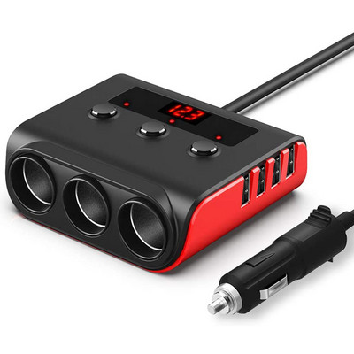 3 cigarešu šķiltavu sadalītājs ar 4 USB portu automašīnas lādētāju ātrās uzlādes neatkarīgs sprieguma slēdzis sprieguma displejs CDEN