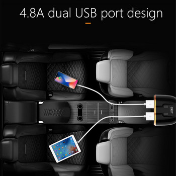 4.8A зарядно за кола Запалка 1 към 2 Двоен USB държач Автоматично бързо зареждане Камера Монитор Адаптер Автомобилен разклонител M96