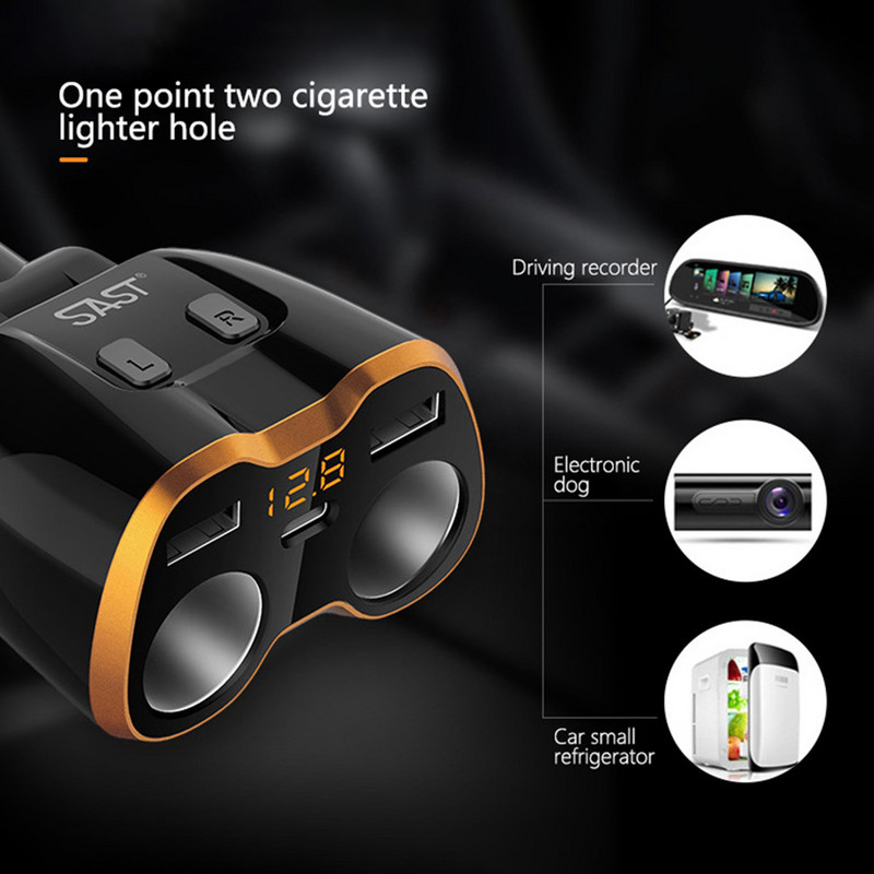 Încărcător de mașină 4.8A Brichetă de una la două Suport USB dublu Încărcare rapidă automată Adaptor pentru monitor aparat de fotografiat Splitter de putere pentru mașină M96