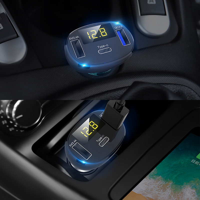 Brichetă dublă USB pentru mașină, tip C, QC 3.0, încărcător, 5 V, adaptor pentru afișaj LED, Splitter, priză de încărcare automată, accesorii electronice
