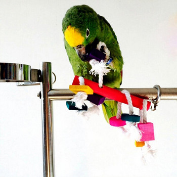 Pet Bird Parrot Wood Blocks Βαμβακερό σχοινί Κλουβί κρεμασμένο όρθιο Παίξτε παιχνίδι μασήματος Πολύχρωμο τσαμπί σταφύλι Δημιουργικό μενταγιόν ανθεκτικό στο δάγκωμα
