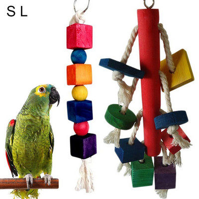 Pet Bird Parrot Wood Blocks Cotton Rope Cage Hanging Standing Play Chew Toy Colorful Grape Bunch Creative Bite Resistant Pendant