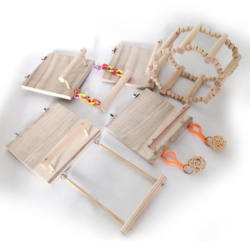 Papagoid Mänguasjad Linnukiiged Treening Ronimine Rippredel Sild Puidust vikerkaar Lemmikloom Papagoi Ara Võrkkiik linnumänguasjade tarvikud