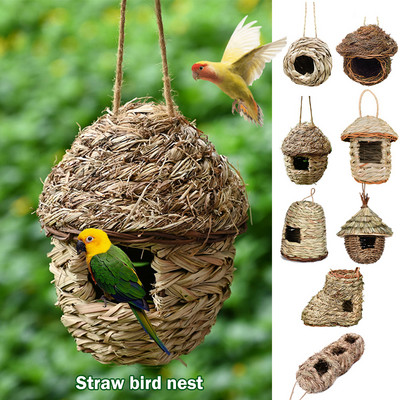 11 stiili lindude pesa linnupuur Naturaalse muru munaga puur linnumaja õues dekoratiivsed kootud rippuvad papagoipesamajad