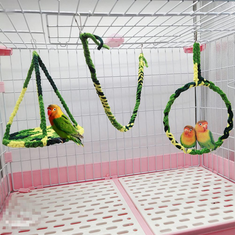 Κούνια πουλιών Βάση Πέρκα Κλουβί Κρεμαστά παιχνίδια Κρεμαστό σχοινί Δαχτυλίδι Αντίσταση στο δάγκωμα Αναρρίχηση Παιχνίδια μάσησης (τυχαίο χρώμα)