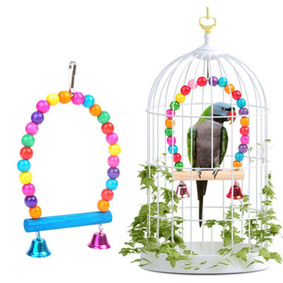 Wooden Bird Swing Perch Parrot Hanging Toy With Bells Bird Cage Toys Bird Parakeet Cockatiel Toys for Conures Love Birds Finches