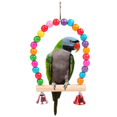 Wooden Bird Swing Perch Parrot Hanging Toy With Bells For Hamsters Gerbils Rats Parrots