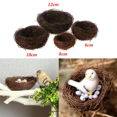 Cuib de păsări artificiale țesute cu viță de vie drăguț, 1 bucată, lăcaș de paie cu ouă false, decor pentru acasă, ornament de Paște, recuzită pentru fotografie, cadou pentru copii