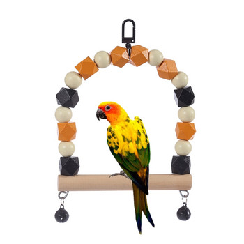 Ξύλινα παιχνίδια κούνιας πουλιών Παπαγάλος που μασάει κρεμαστή πέρκα με καμπάνες Pet Birds παιχνίδι κλουβί για μικρό παπαγάλο Lovebird Cockatiel
