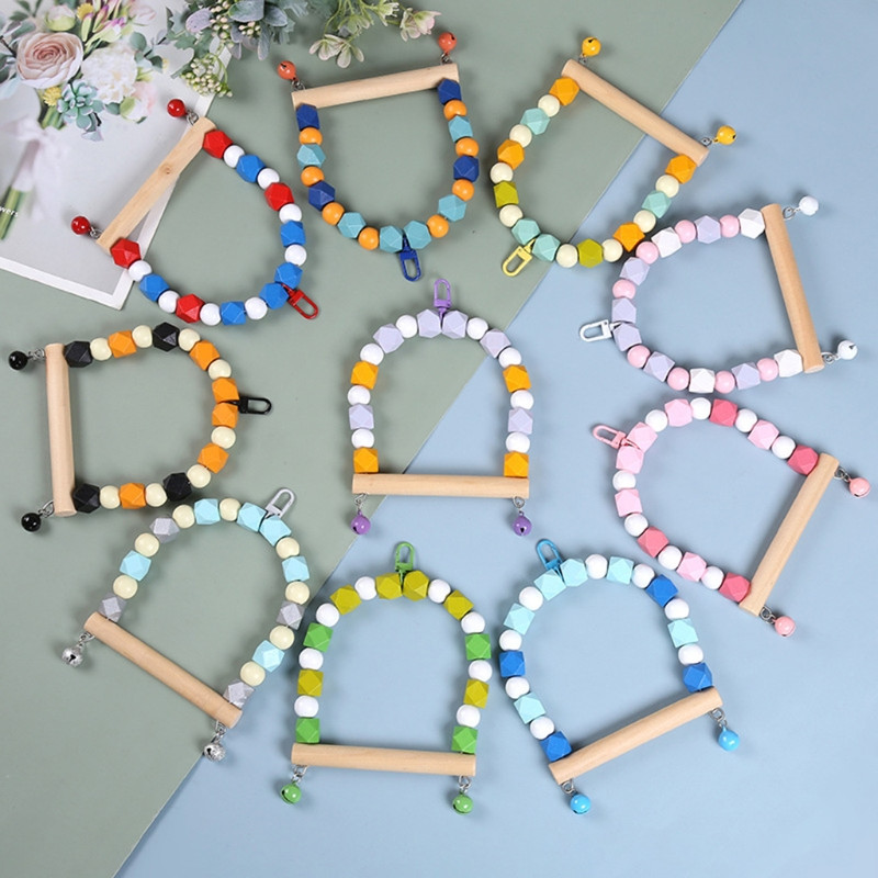 Jucării din lemn pentru leagăn de păsări Papagal de mestecat Biban agățat cu clopote Jucărie de cușcă pentru păsări pentru animale de companie, pentru perusi mic, păsări iubitoare, calopote