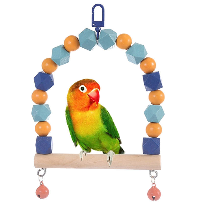 Jucării din lemn pentru leagăn de păsări Papagal de mestecat Biban agățat cu clopote Jucărie de cușcă pentru păsări pentru animale de companie, pentru perusi mic, păsări iubitoare, calopote
