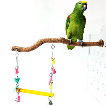 Κούνια παπαγάλου πέρκας Ξύλινη κούνια κλουβιού πουλιών με κουδούνι κοκτέιλ Βάση πουλιού Κρεμαστό παιχνίδι παπαγάλος που μασάει παιχνίδι για πουλί