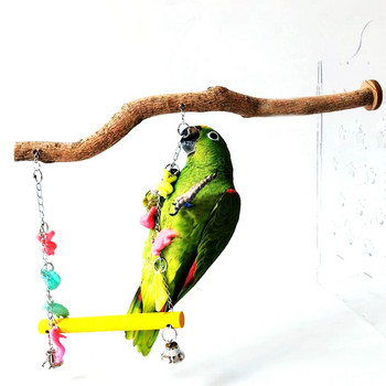 Κούνια παπαγάλου πέρκας Ξύλινη κούνια κλουβιού πουλιών με κουδούνι κοκτέιλ Βάση πουλιού Κρεμαστό παιχνίδι παπαγάλος που μασάει παιχνίδι για πουλί