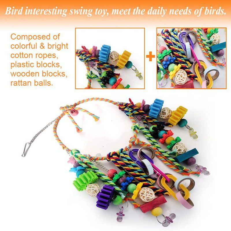 Linnukiikumise mänguasi Linnu ahven värviliste närimismänguasjadega Linnu õrred puuvillase köiega lindudele Armastuslinnud Papagoid Vindid mängivad