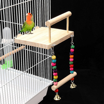 Ξύλινη κούνια για παπαγάλο πουλί Παιχνίδια για κατοικίδια Σετ κρεμαστή πλατφόρμα Βάση βάσης Playstand Budgie Parakeet Perches Board For Birds Cage