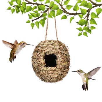 Handwoven Bird Huts Cage Natural Reed Grass Hummingbird House Outdoor Hanging Hatching Breeding Bird Nest For Garden Garden Decors