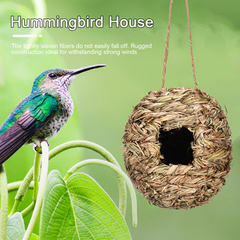Handwoven Bird Huts Cage Natural Reed Grass Hummingbird House Outdoor Hanging Hatching Breeding Bird Nest For Garden Garden Decors