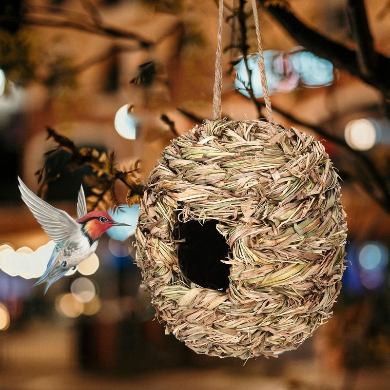 Căsuțe de păsări țesute manual, cușcă naturală, iarbă de stuf, casă de colibri, agățată în aer liber, cuib de păsări pentru reproducere, pentru decoruri de grădină.