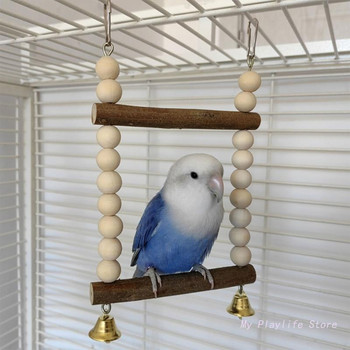 Bird Swing Toy for Cage Папагал Костур Стойка Естествено дърво Играчка за птици Дървени мъниста Играчка за дъвчене за малки птици Папагалчета Корели