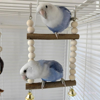 Παιχνίδι κούνιας πουλιών για παπαγάλο κλουβί Βάση πέρκας από φυσικό ξύλο Παιχνίδι πουλιών Ξύλινες χάντρες Παιχνίδι μασήματος για μικρά πουλιά παπαγάλοι κοκτέιλ
