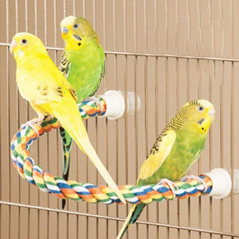 Κλουβί παπαγάλου, βαμβακερό σχοινί, παιχνίδι με πολύχρωμο τρόχισμα με πόδι, εύκαμπτο πουλί για κατοικίδια, όρθιους ράβδους άσκησης Παιχνίδι κούρνια για Budgies Parakeet