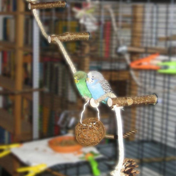 1 τεμ. Toy Bird Rope Perches Climbing Rope Bungee Bird Toys Rope Perch Stand Κλουβί Σχοινί Ξύλινη βάση πέρκας για Parrot Parakeet