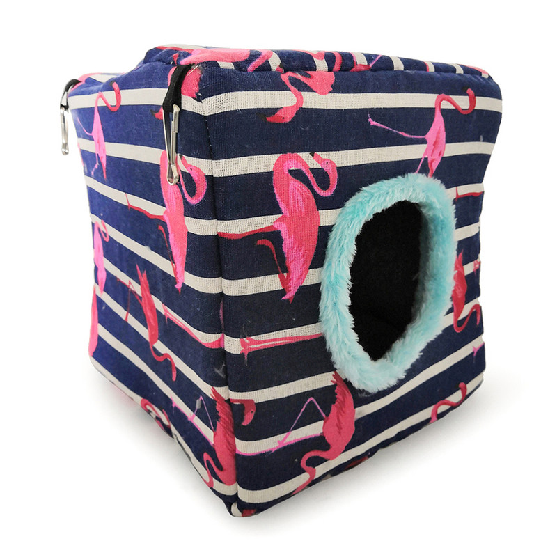 Cuib de pluș moale de păsări papagal, iarnă, pat cald de dormit, hamac pentru animale de companie mic, burete din bumbac, cușcă pătrată agățată, jucării pentru casă