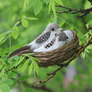 1 Σετ ρεαλιστικά φτερωτά πουλιά με αυγό φωλιάς και πουλιών, τεχνητά πουλιά για πάρτι κήπου Διακόσμηση γκαζόν για το σπίτι στο σπίτι