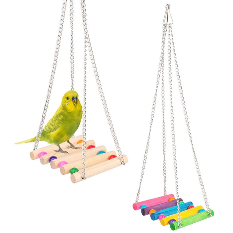 2 vnt Spalvingos papūgos narvelio sūpynės medinės dekoratyvinės paukščių kopėčios sūpynės papūga pakabinamos sūpynės Papūga Interaktyvūs žaislai paukščių reikmenys
