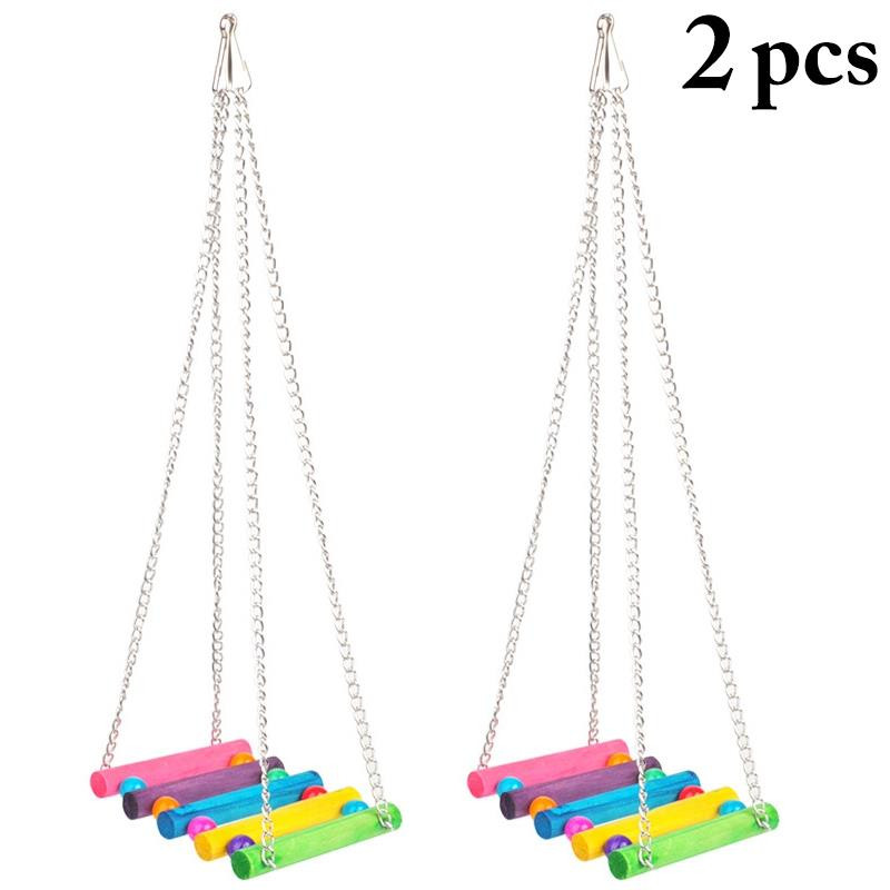 2 vnt Spalvingos papūgos narvelio sūpynės medinės dekoratyvinės paukščių kopėčios sūpynės papūga pakabinamos sūpynės Papūga Interaktyvūs žaislai paukščių reikmenys