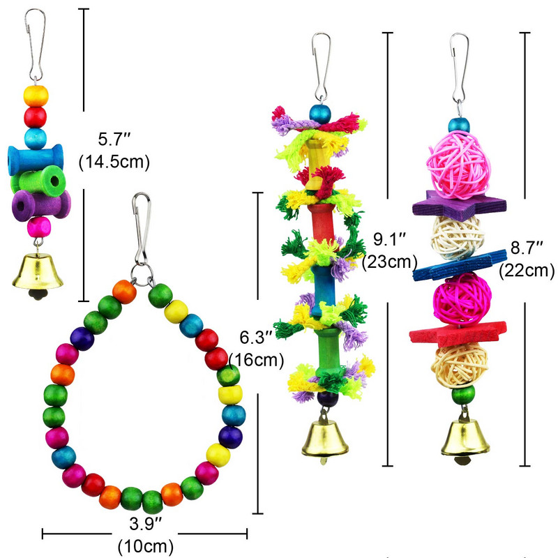 Παιχνίδια κούνιας παπαγάλου Κρεμαστό κλουβί αιώρα Παιχνίδι για μάσημα πουλί Μικροί παπαγάλοι Κοκατίελ Conures Parrots Love Birds 8τμχ